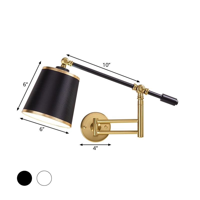 Metalen taps toelopende wandlamp Modernistische 1-licht zwart/witte wandmontage lamp met verstelbare schaduw