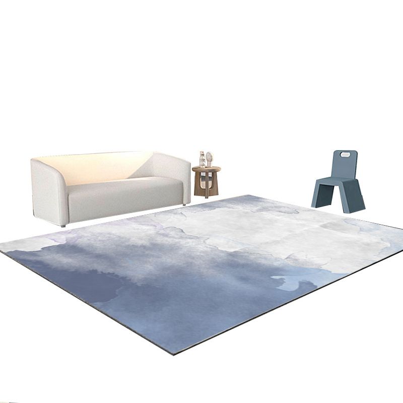Light Blue Artistical Rug Contrast Color Polyester Rug Washable Rug for Home Decor