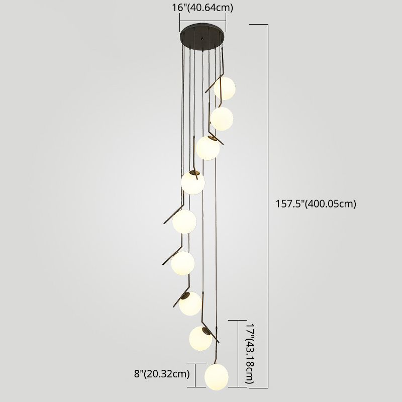 Globe Multi Light Pendant Mid-Century Modern White Glass Hanging Pendant Lights for Duplex Stairs