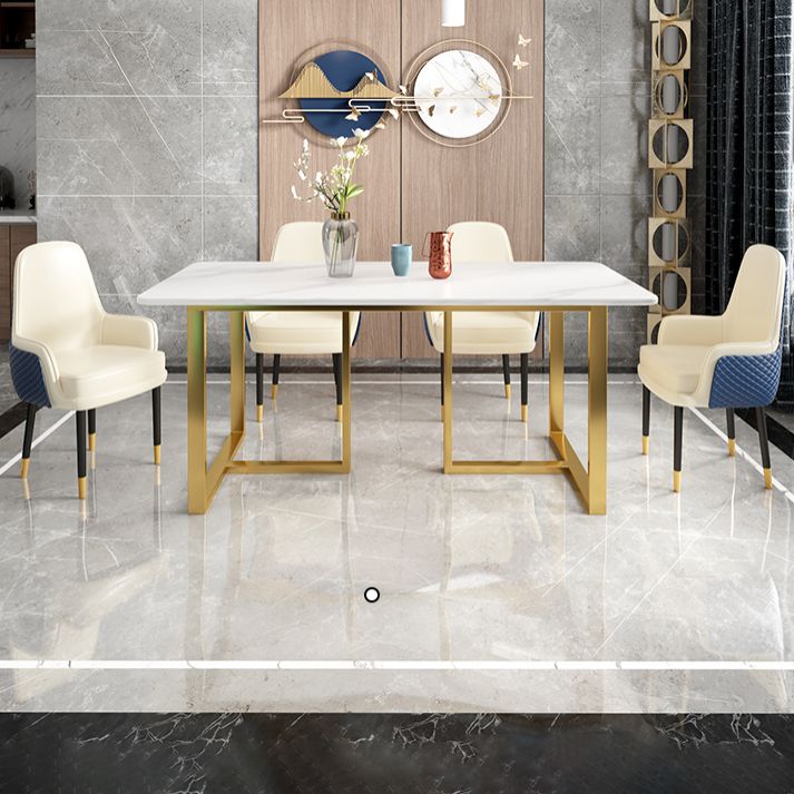Glam Iron Dinette Set 1/2/5/7 Pieces Dining Table Set with Rectangle Sintered Stone Top