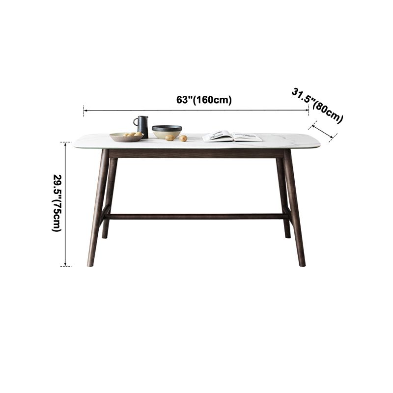 Solid Wood Mid-Century Modern Table Rectangle Sintered Stone Top Table with Trestle
