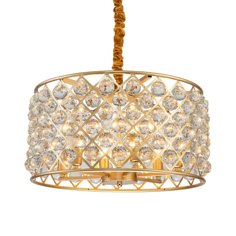 Crystal Balls Gold Finish Pendulum Light Lattice Diamant Diamant 6-licht Minimalisme plafond kroonluchter voor woonkamer