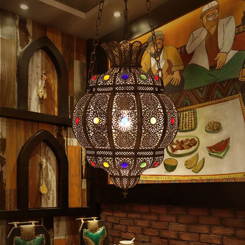 1 tête pendentielle sculptée Lumière antique en bronze Métal d'éclairage en suspension pour le restaurant