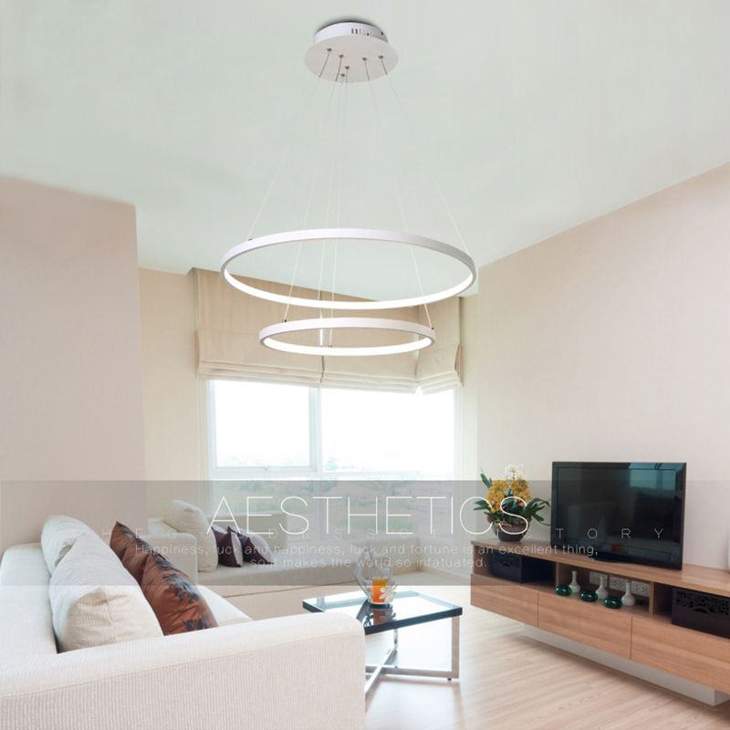 Accoglienza a sospensione ad anello bianco Fladeler a led in metallo in stile semplice per soggiorno