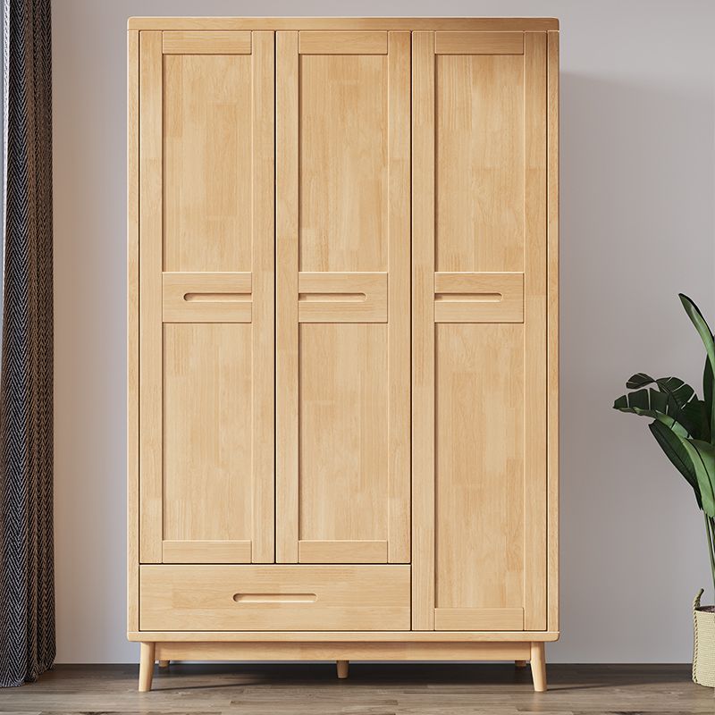 Modern Rubberwood Solid Wood Wardrobe Freestanding Wardrobe with Drawer