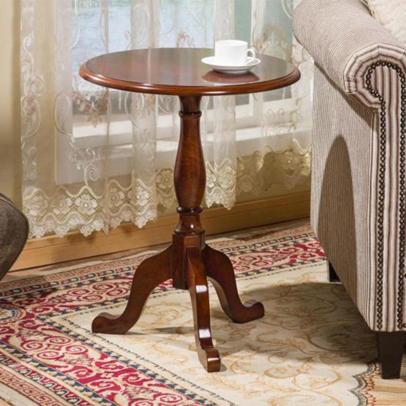 Solid Wood Round End Table Retro Dia 20.08" Sofa Side Accent Table