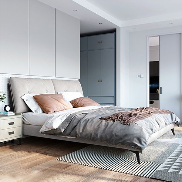40.55" High Gray Standard Bed with Upholstered Headboard Mattress Included Wood