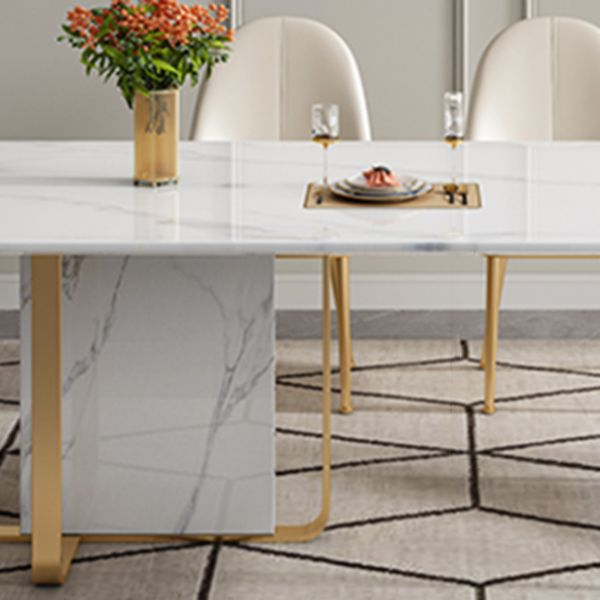 Luxus gesinterte Stein Tisch Rechteck weißer Tisch mit Metallpodest