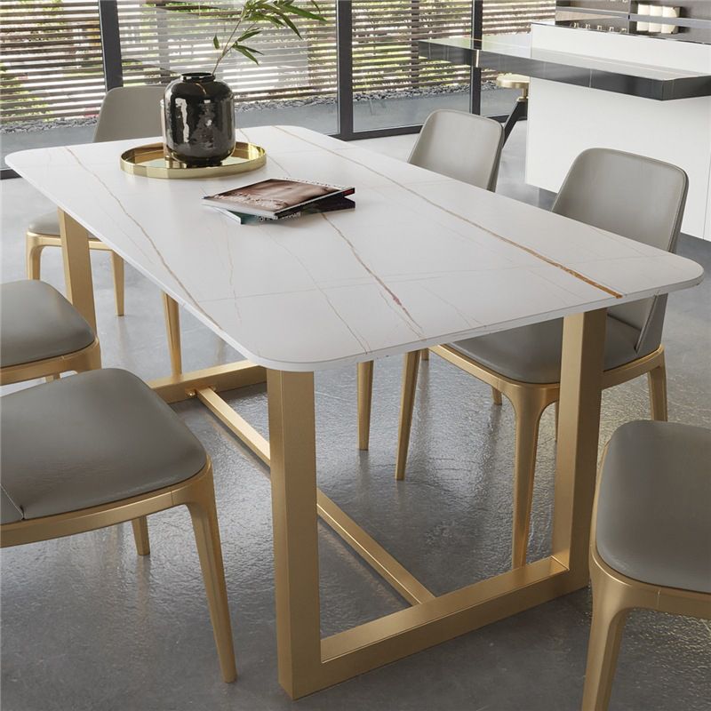 Traditional Luxury White in Marble Counter Rectangle Dining Table for Kitchen