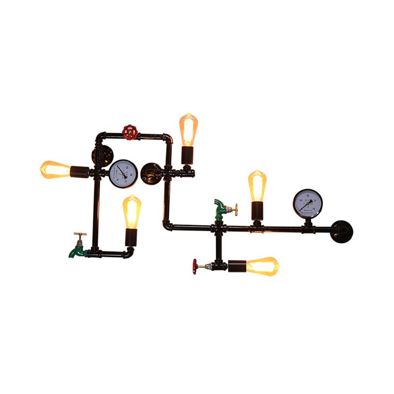 Black Water Pipe Wall Sconce Lighting Industrial Iron Restaurant Wall Light Fixture