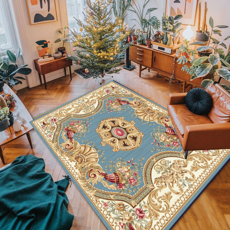 Rustic Rug Medallion Pattern Living Room Non-Slip Backing Polyster Rectangle Area Carpet