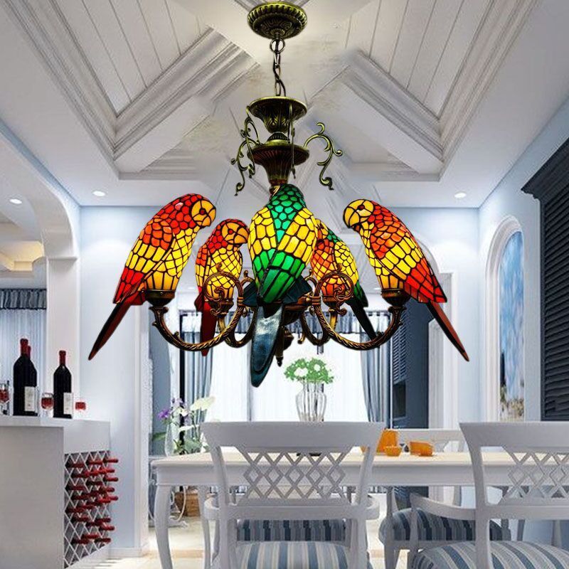 Tiffany Luxury Spoutnik Pendant Light Light Wroyd Fer Indor suspendu lampe avec une teinte en verre colorée