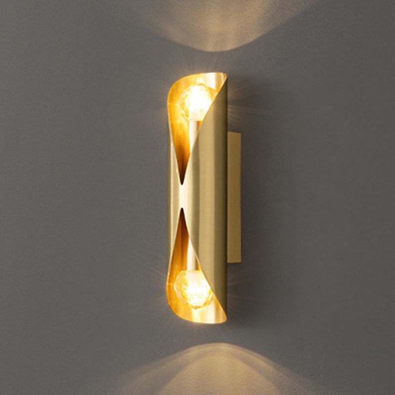 Solid Brass Wall Light Post Modern Tube Shape Wall Mounted Sconce with 2 Lights