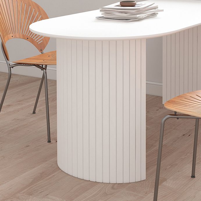 Free Form White Tone Dining Table Contemporary Dinette Table with Double Pedestal Base