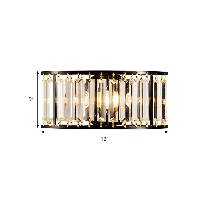 Clear Crystal Half Cylinder Wall Lighting 1 Light Contemporary Wall Mounted Lamp in Black/Gold