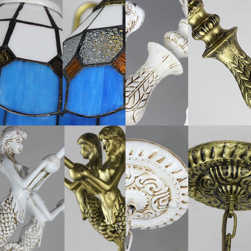 Blanc en verre blanc / antique suspension en laiton Dôme 5 lumières