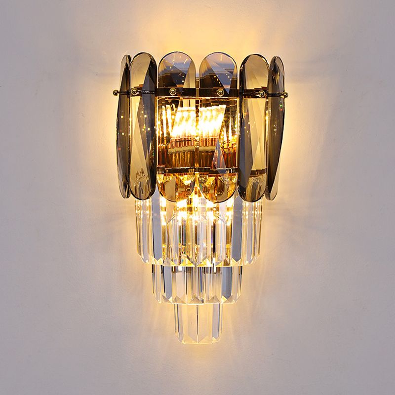 Modern Style Tiered Shape Wall Light Crystal 3 Light Sconces for Bedroom
