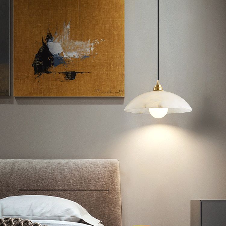 11.8 pulgadas de ancho tono de cúpula colgante de mármol blanco simplicidad lámpara colgante de latón