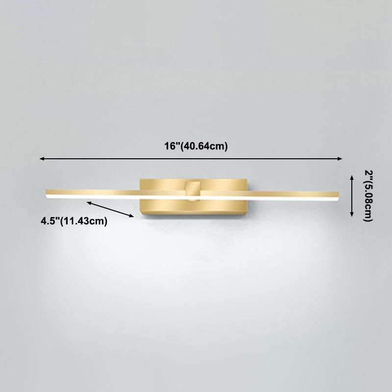 Strip Minimalist Mirror Light Nordic Style LED Wall Sconce in Gold for Bathroom