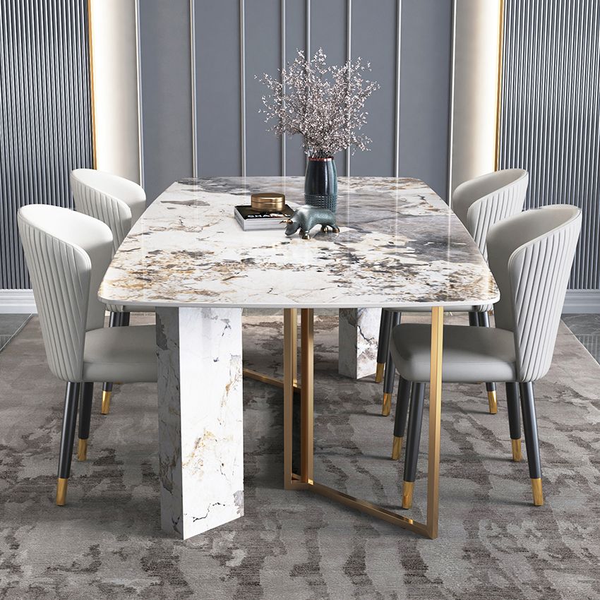 Minimalist Grey Sintered Stone Esstisch Rechteck Standard Esstisch mit Schlittenbasis