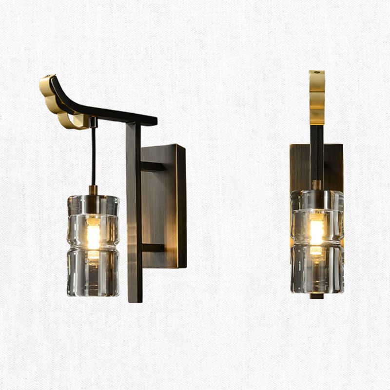 Modern Metal Wall Sconce Cylinder Shape Wall Light with Crystal Shade for Bedroom