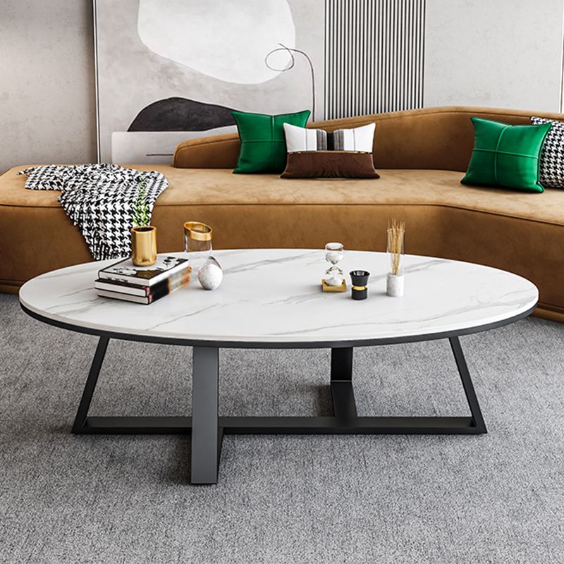Slate Top Glam Cross Legs Coffee Table Oval Coffee Cocktail Table