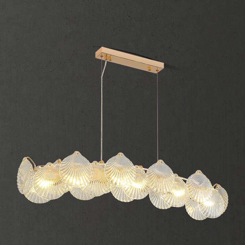 Gold Metal Modern Ceiling Light Geometric Shape Island Light with Shell Shade for Bedroom