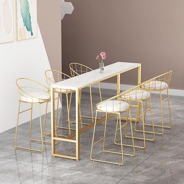 Glam 1/4/7 Pieces Bar Table Set Rectangle Stone Counter Table with High Stools for  Cafe