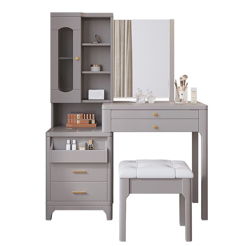 Wooden Vanity Makeup Dressing Table Stool Set with Mirror Vanity Desk