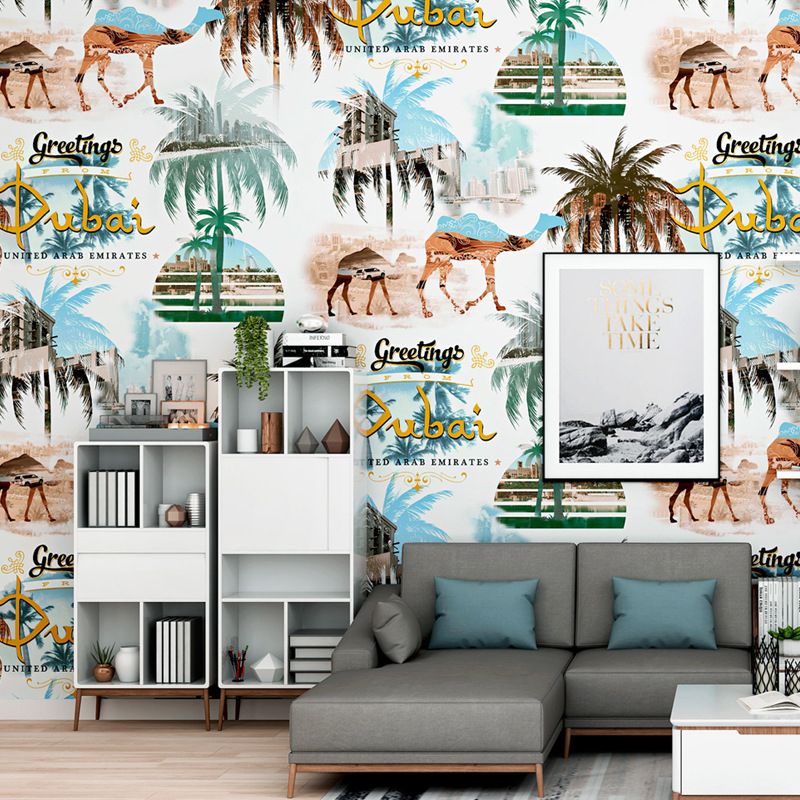 Camel and Coconut Tree Wallpaper 33' by 20.5" Thai Tropical Non-Pasted Wall Decor in Multi-Color