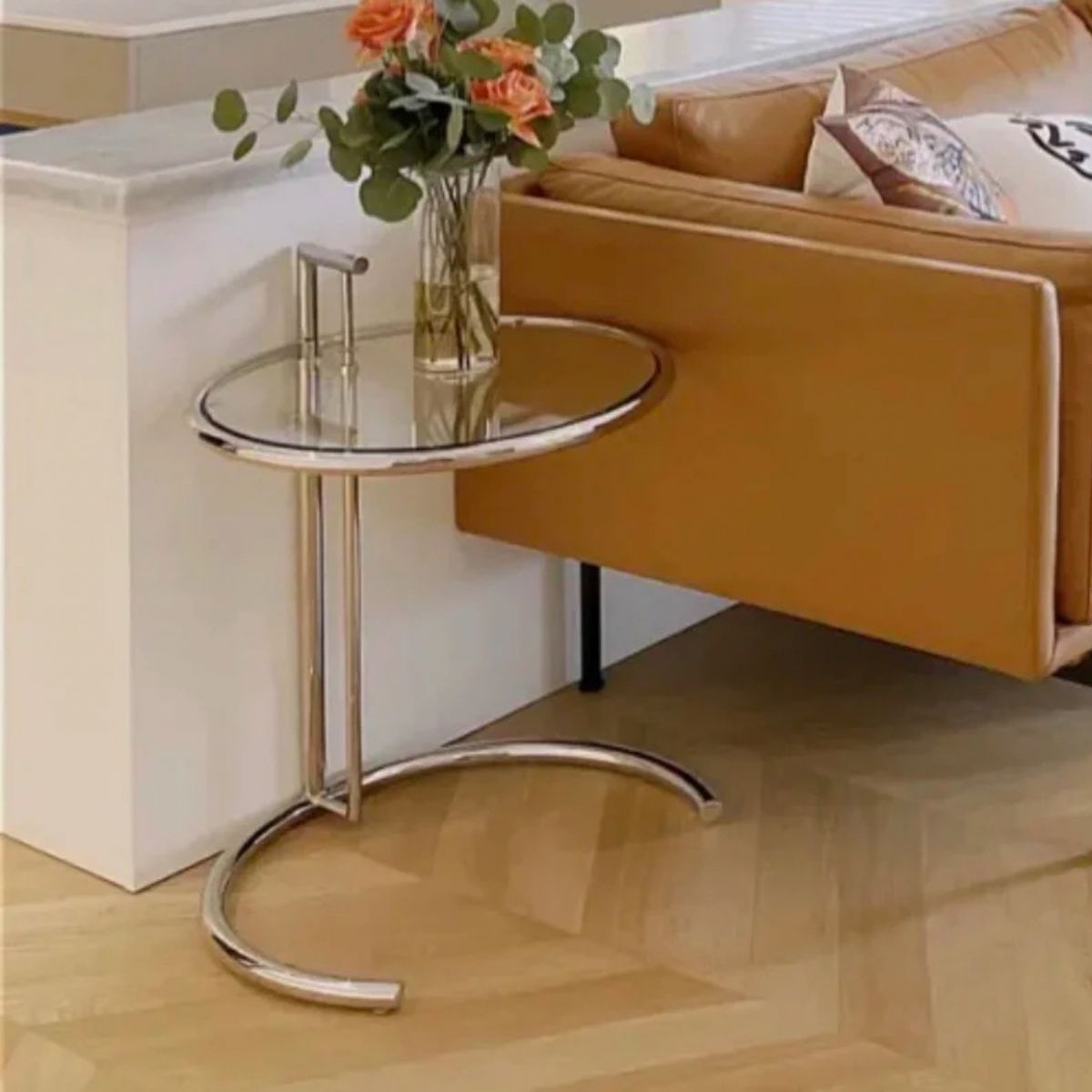 Modern Glass Top Abstract Round Living Room Accent Side Table