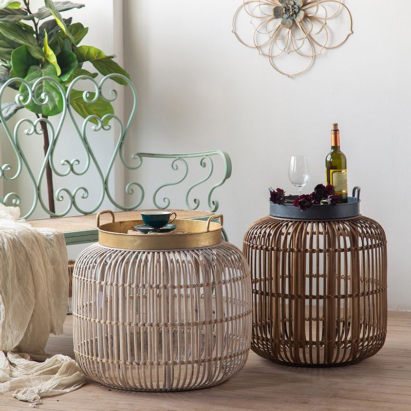 French Country Distressed Rattan Coffee Table Frame Metal Cocktail Table