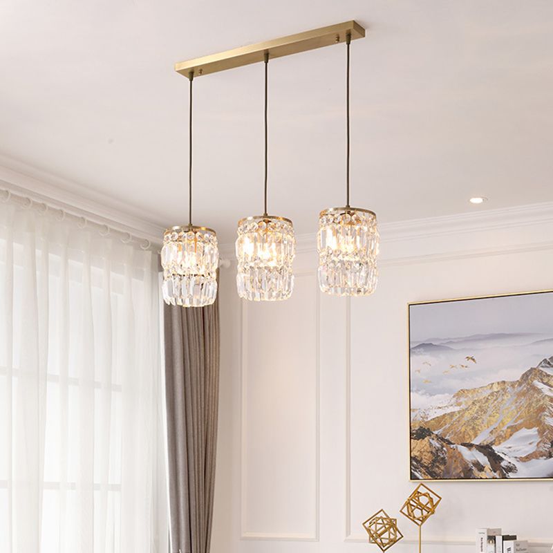3 luces Cilíndricas de cristal de la isla de cristal 26.7 "de ancho de ancho de iluminación de latón de estilo nórdico para comedor