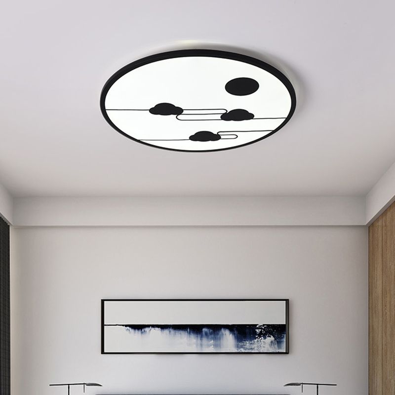 Acrylic Circle Flush Light Fixture Modernism White/Black LED Flush Mount with Cloud Pattern in Warm/White Light, 18"/23.5" Dia