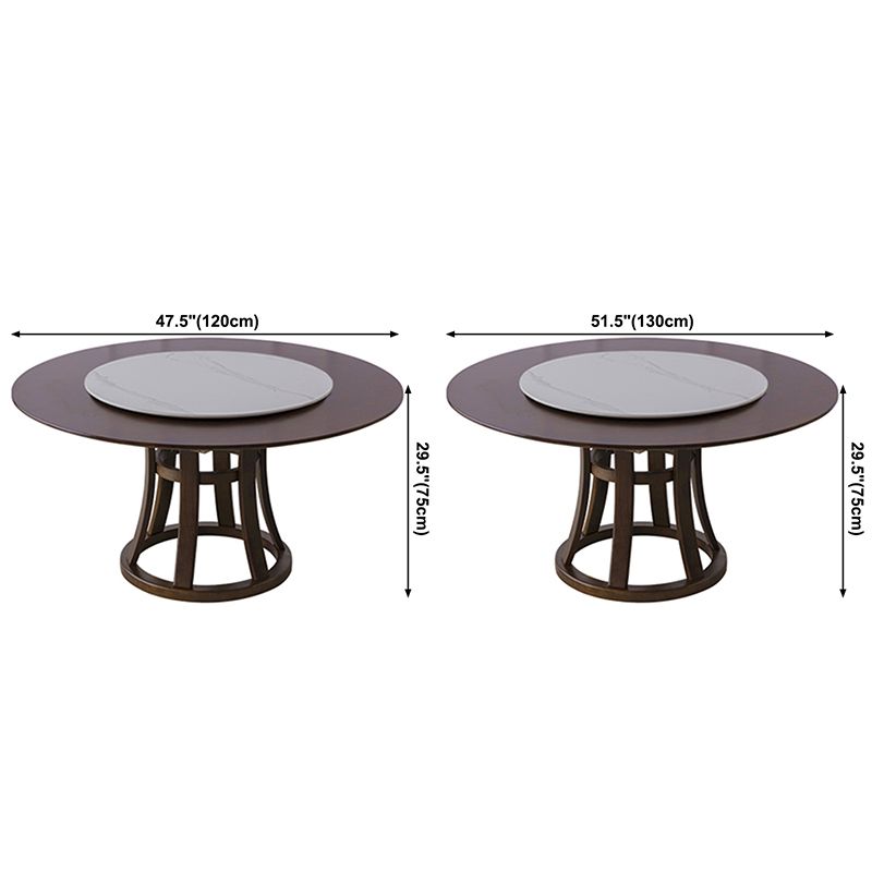 Modern Style Solid Wood Dining Table Brown Round Table with Pedestal Base