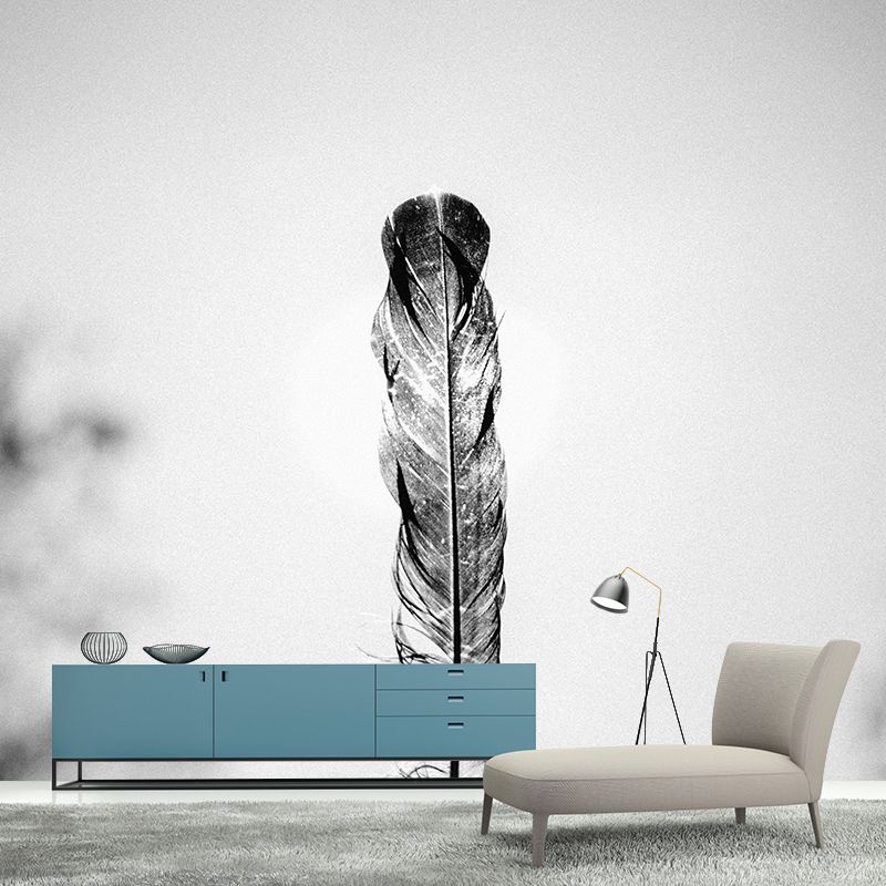 Contemporary Feather Mural Wallpaper Stain Resistant Wall Covering for Living Room