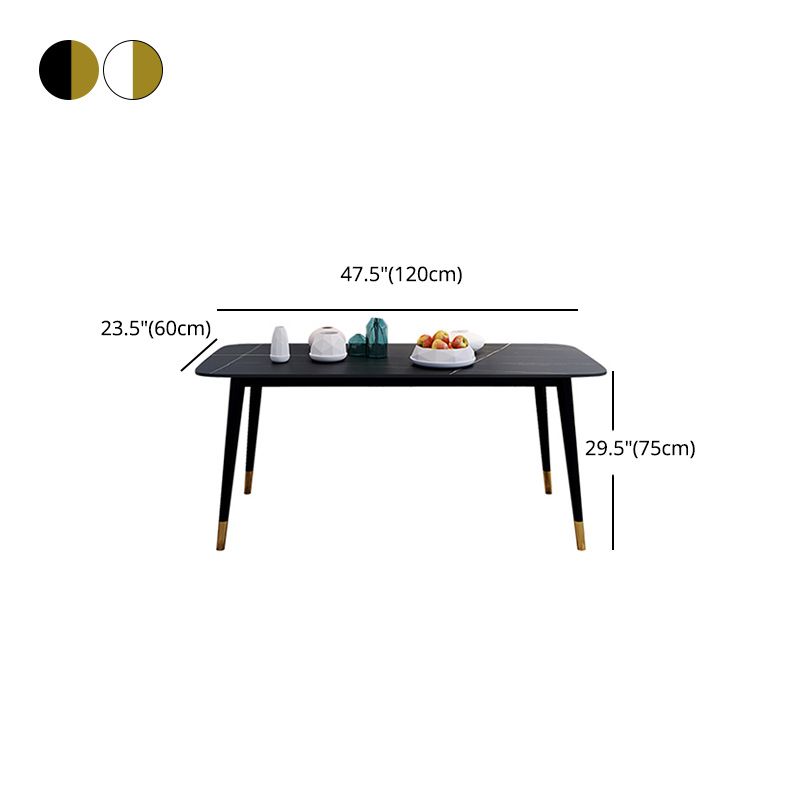 Rectangle Black Base Dining Table Modern Stone 4 Iron Legs Table