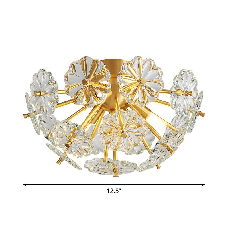 Gouden 3/5 lichten Semi Flush Mount Modern Crystal Bouquet Flushmount plafondlamp voor slaapkamer