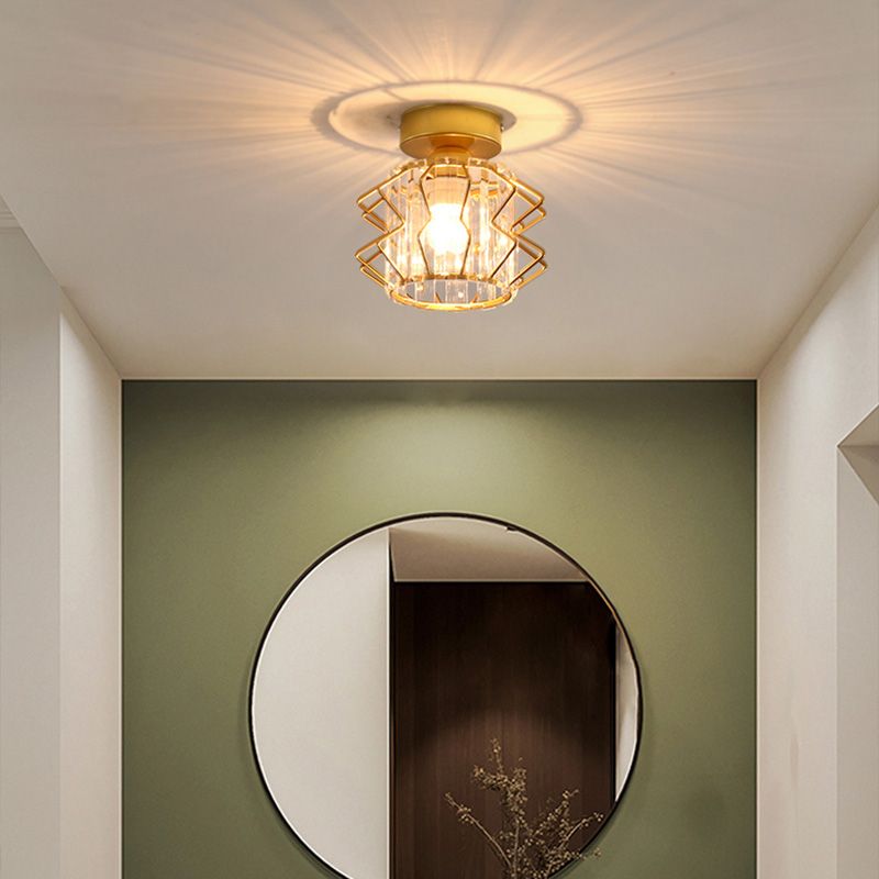 Caged Crystal Flush Ceiling Light Modern Style 1 Bulb Flush Mount Light for Hallway
