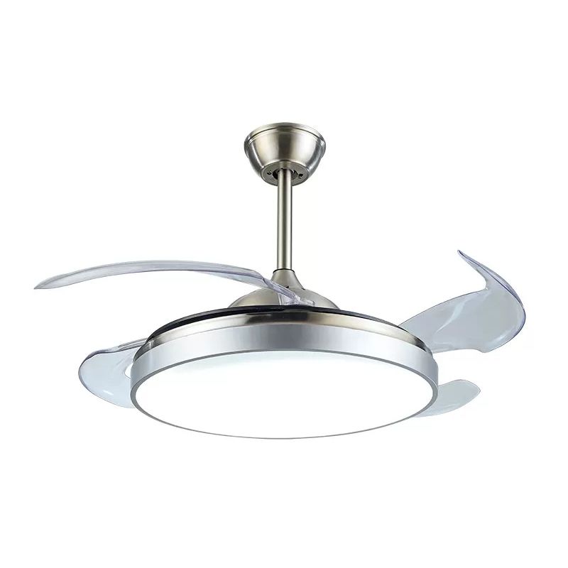 4 lamette a tamburo ventola acrilica leggera moderna a filo a filo a LED moderno, largo 19 "