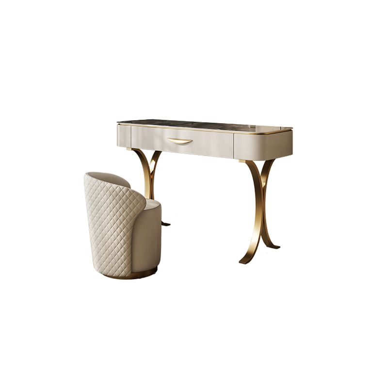 Glam Solid Wood Vanity Table and Stool Set Slate Top Makeup Counter