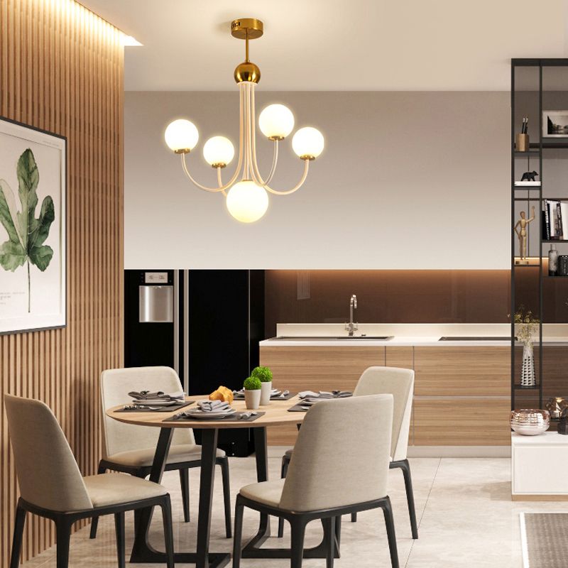 Lampadario a soffitto sferico in vetro bianco sferico contemporaneo 5/7 lampadario appeso in oro