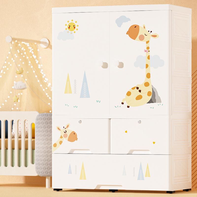 White Plastic Family Wardrobe 2 Doors Wardrobe Cabinet for Home