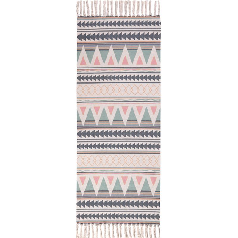 Boho Bedroom Rug Multi-Colored Geo Printed Area Carpet Cotton Easy Care Stain-Resistant Rug with Tassel