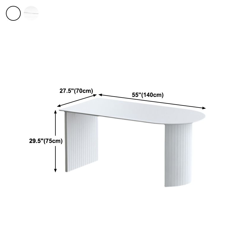 Modern Stone Top Dinette Table Solid Wood Double Pedestal Table in White