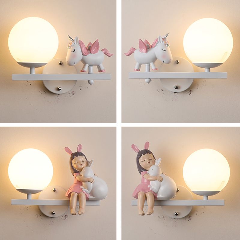 Modern Metal Wall Sconce Ball Shape Wall Light with Glass Shade for Bedroom