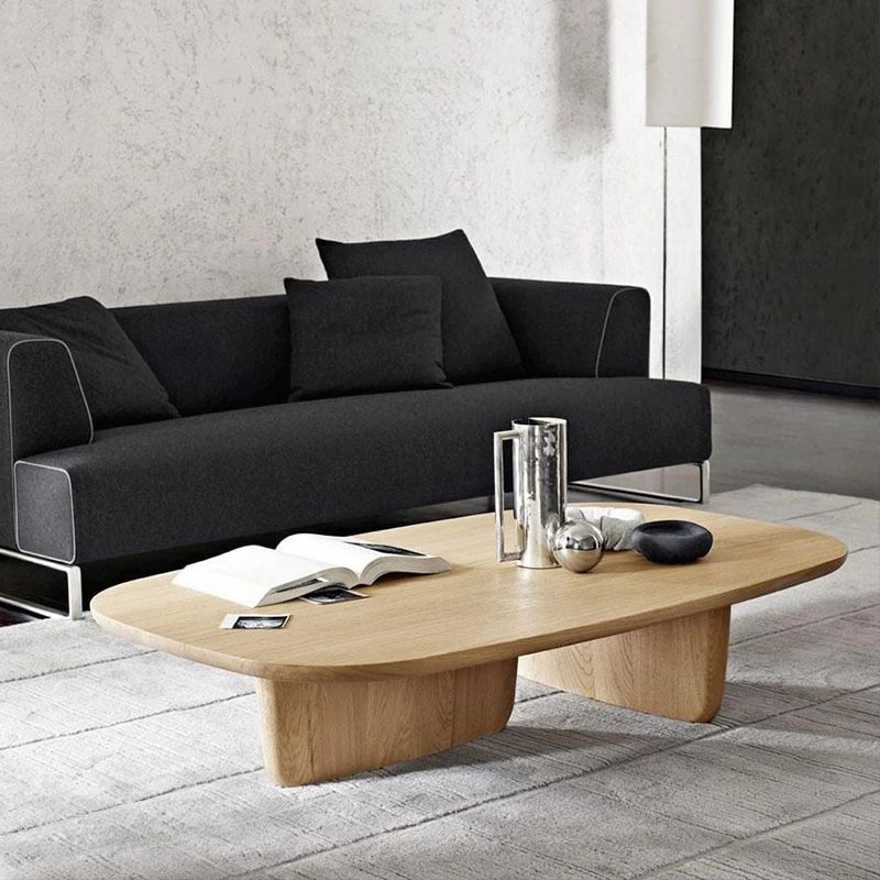 Scandinavian Solid Wood Coffee Table with 2 Legs and Rectangle Top