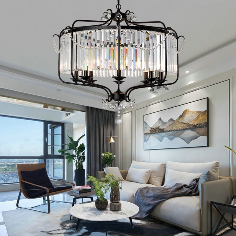 Rectangular-Cut Crystal Lantern Chandelier Light Postmodern 8 Lights Gold/Black Hanging Light for Living Room