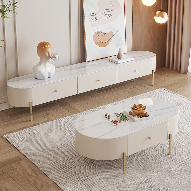 2 Legs Single Coffee Table Glam Oval Coffee Table with Drawer