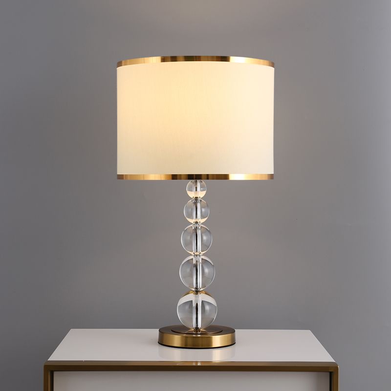 Lámpara de noche de tambor de 1 cabeza Lámpara de mesa de tela Borgoña/Beige tradicional con poste de cristal esférico